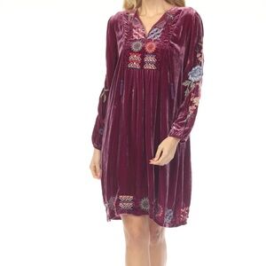 $420 New Johnny Was JWLA Nikkola Velvet Yoke Dress